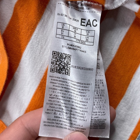 GUESS Shirt Mens Medium Orange White Stripes Streetwear Short Sleeve Embroidered - Picture 6 of 11